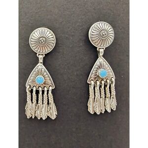 CTC‎ Sterling Silver Turquoise Arrow Dangle Earrings Southwestern Concho Post
